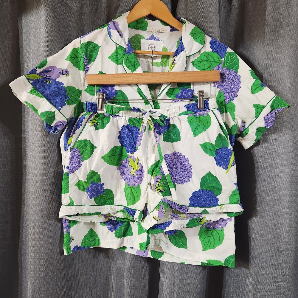 Printfresh Organic Cotton Hydrangea Frog Pajama Set Small White Purple Green